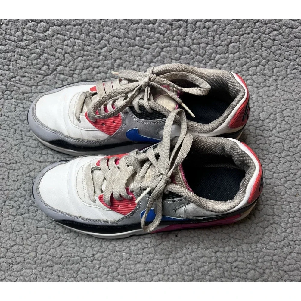 Nike Air Max 90 GS Girls Youth Size 6.5 Y White, Blue & Pink Athletic Shoes